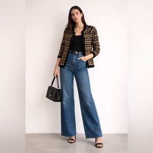 Rag & Bone Lisbeth black and gold metallic woven chevron Zip Up sweater size xs